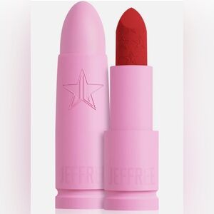 Jeffree Star Bold Red Lipstick in Pink Tube. FIRE STARTER